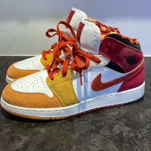 Boys Air Jordan AJ1 Mid High Picnic Sneakers-Size 7Y